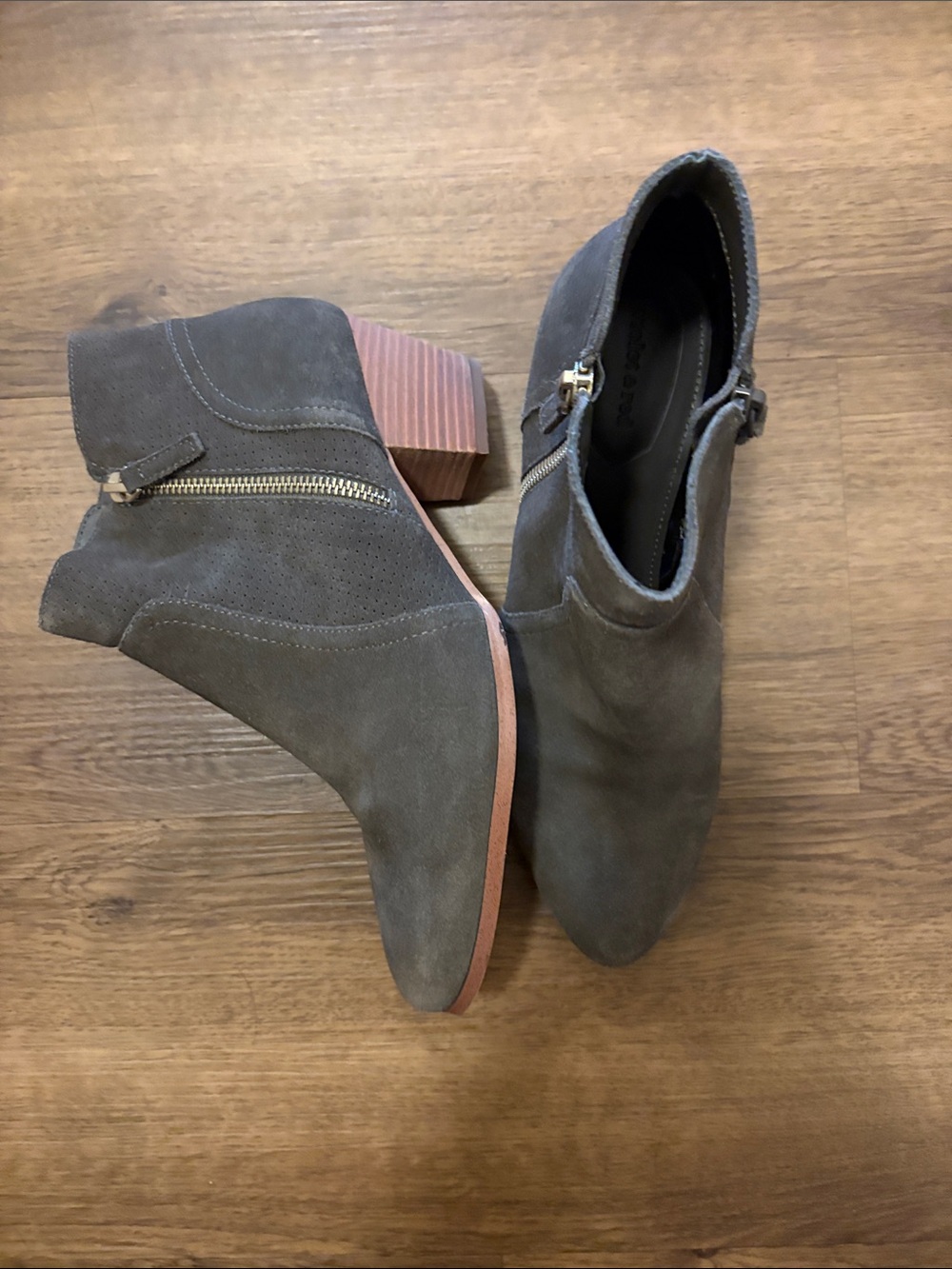 Women's Suede Ankle Booties in grey. Violet and Red